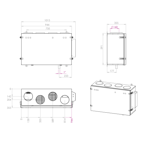 Centrala wentylacyjna  CWP 200/160 górna +  WERSJA DEWELOPERSKA