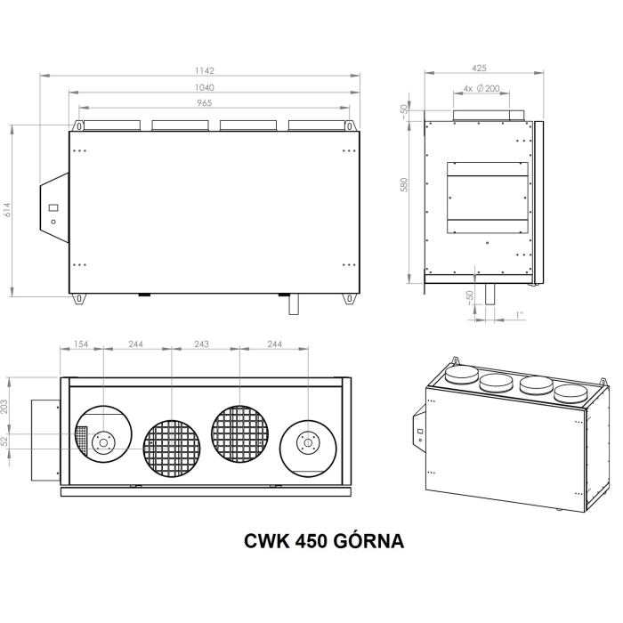 Centrala wentylacyjna  CWK 450/200 GÓRNA jon16 PRZECIWPRĄDOWA możliwość podłączenia klimatyzacji