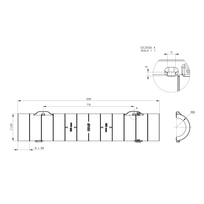 Rura EPS z powłoką grzybostatyczną, antybakteryjną  Ø160mm średnica zewnętrzna  Ø230mm długość 1,2m ścianka 35mm