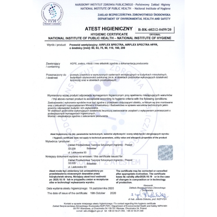 Rura wentylacyjna fi 90 z powłoką antybakt (150ppm Ag)  MAX-VENT ATEST 50m