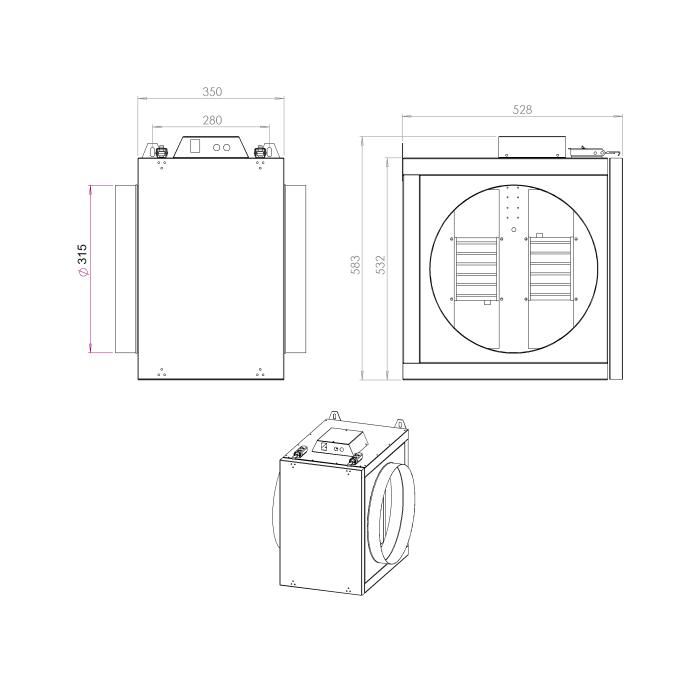 Nagrzewnica elektryczna kanałowa  PTC 315mm 3KW (230V) izolowana