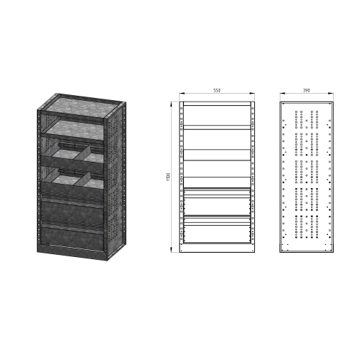 Regał do zabudowy samochodowej warsztatowej 55x110X39  M-R-39-110-2SZ-2P-2L