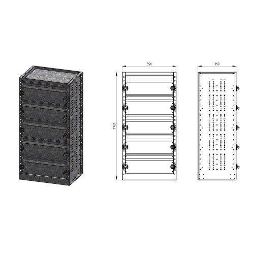 Regał do zabudowy samochodowej warsztatowej 55x110X39  M-R-39-110-5SZ