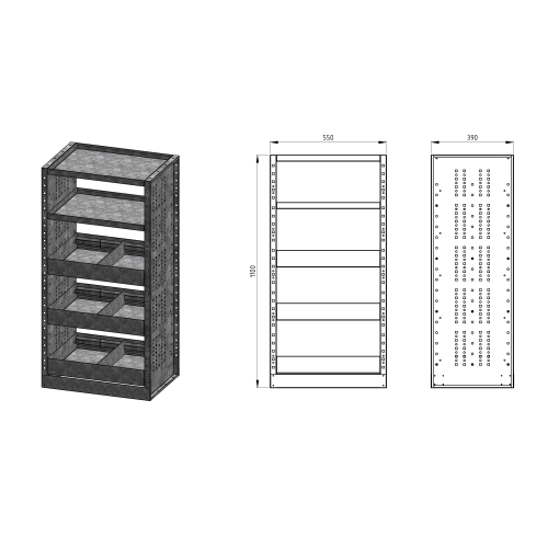 Regał do zabudowy samochodowej warsztatowej 55x110X39  M-R-39-110-3P-2L