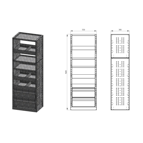 Regał do zabudowy samochodowej warsztatowej 55x160X39  M-R-39-160-2SZ-3P-3L