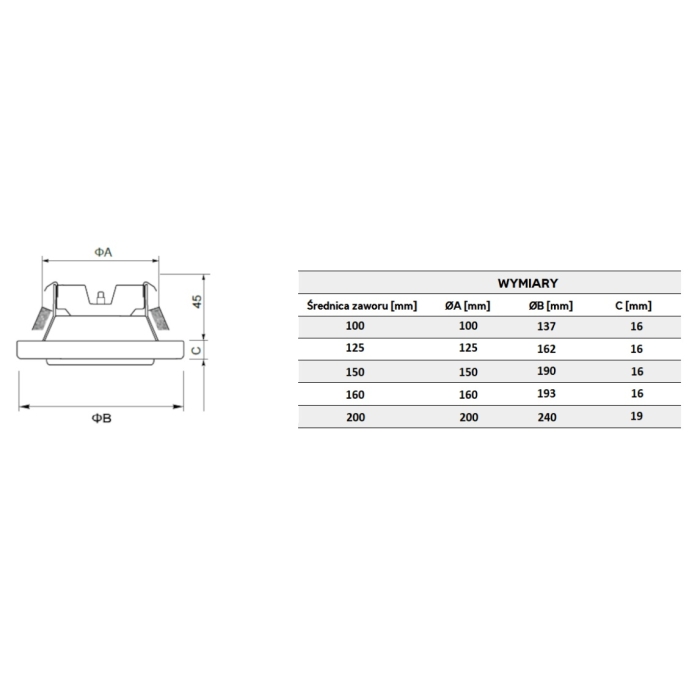 Anemostat wywiewny + ramka PREMIUM evf-O3OZON BIAŁY