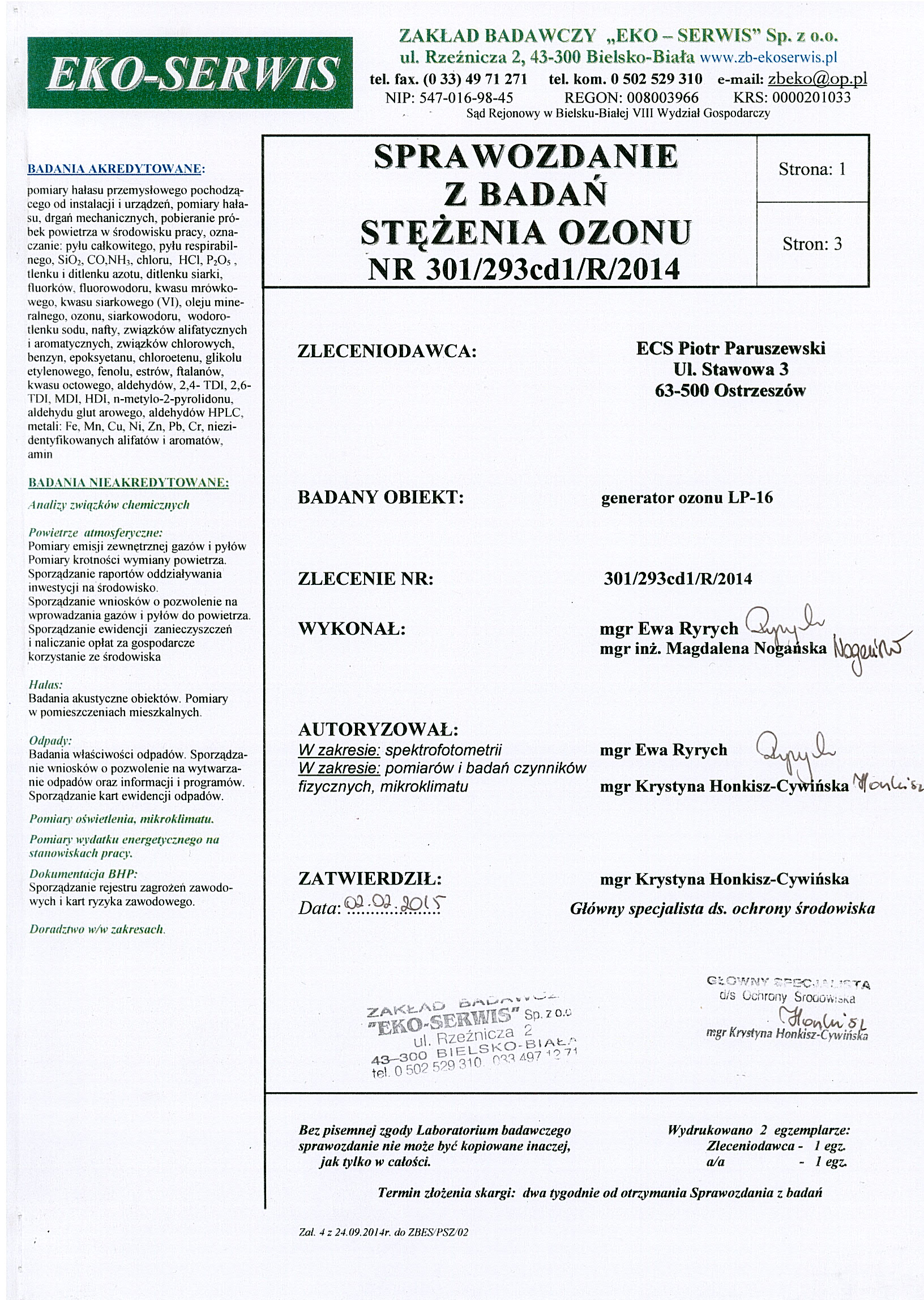 badania stężenia ozonu