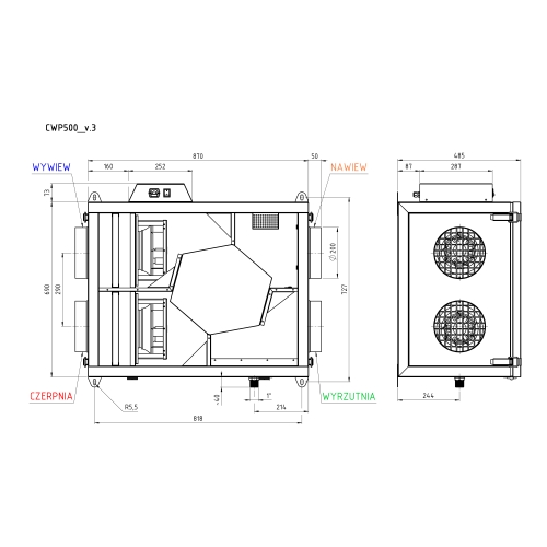 Centrala wentylacyjna  CWP 500/200 jon16 PRZECIWPRĄDOWA